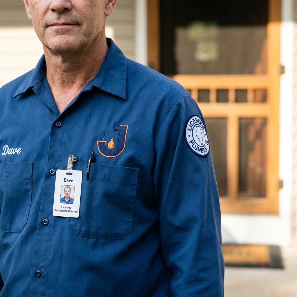 Licensed plumber showing ID badge in Bloomfield Hills, MI