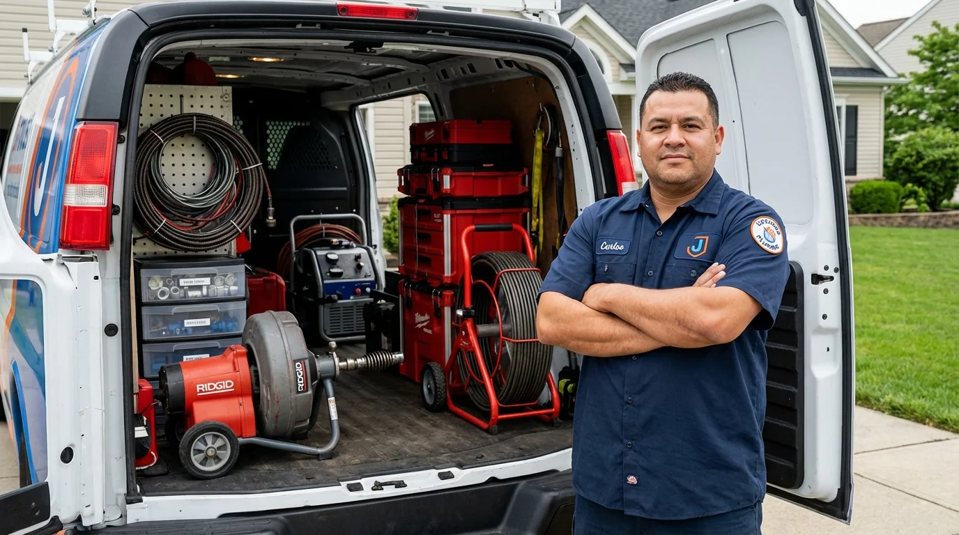 Professional drain cleaning equipment and Johns Plumbing LLC plumber in Bloomfield Hills