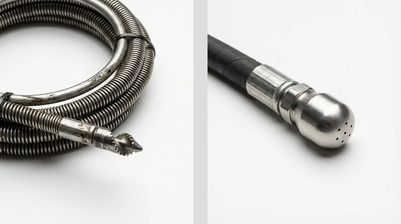 Drain snake cable and hydro jetting nozzle used for drain cleaning in Bloomfield Hills, MI